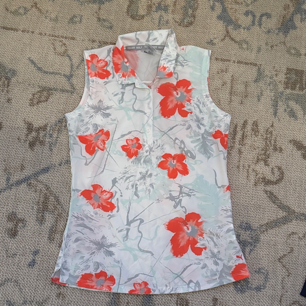 NWOT Puma women's Nassau sleeveless, collared, button up golf polo